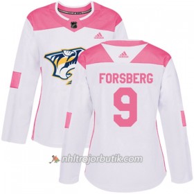 Dame Ishockey Nashville Predators Tröja Filip Forsberg 9 Adidas 2017-2018 Vit Rosa Fashion Authentic